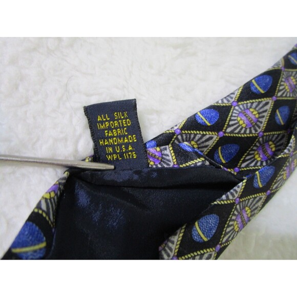 FABERGE Mens Silk Tie Blue Purple Handmade USA 072 Geometric Eggs - Picture 5 of 8